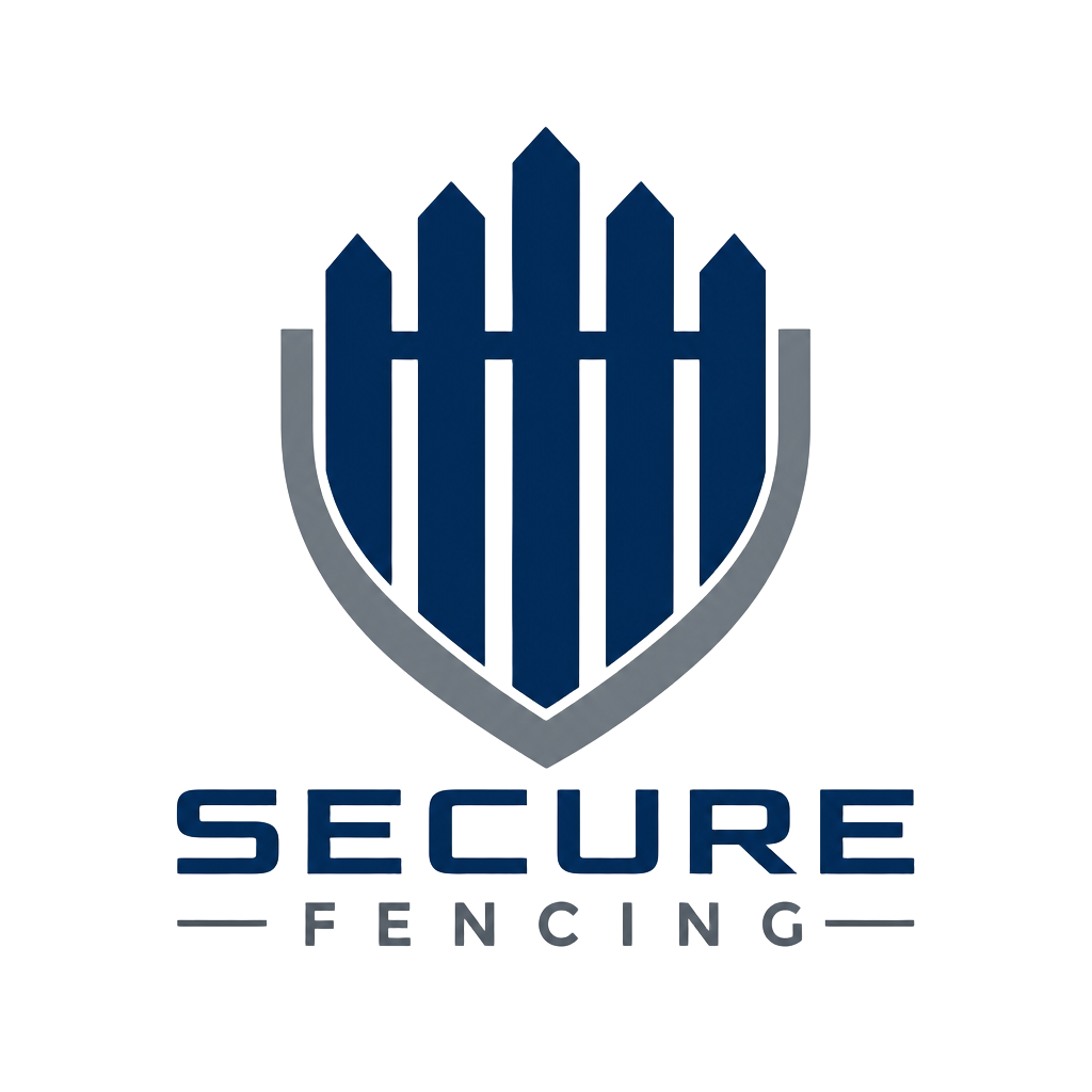 Secure Fencing company logo — navy shield with fence picket emblem
